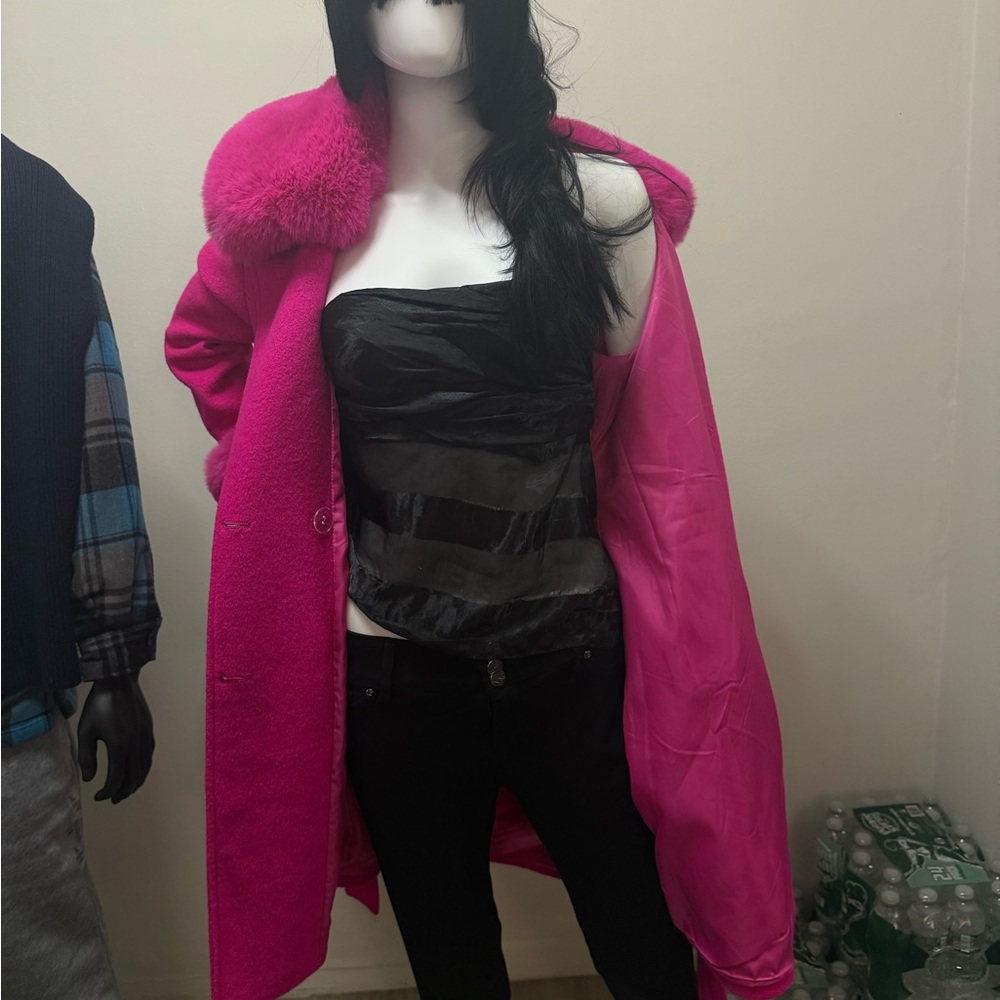 Women's Pink Double-Breasted Coat - Picture 9 of 15